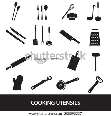 home kitchen or restaurant and hotel kitchen cooking utensils icons set eps10