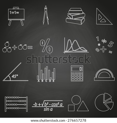 mathematics outline icons set on blackboard eps10