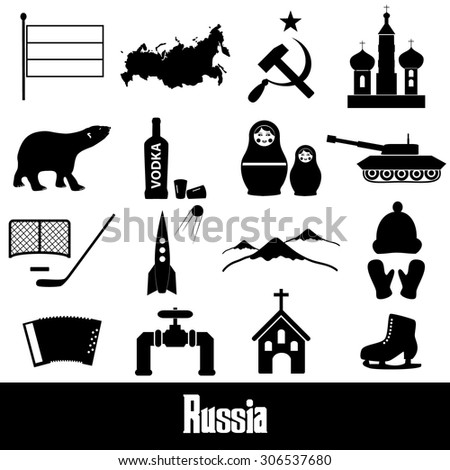 Russia country theme symbols stickers set eps10