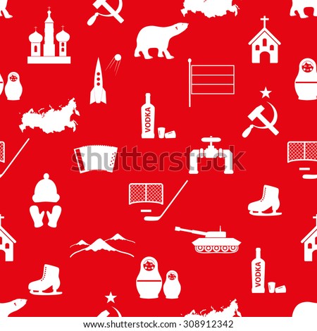 Russia country theme symbols icons seamless pattern eps10