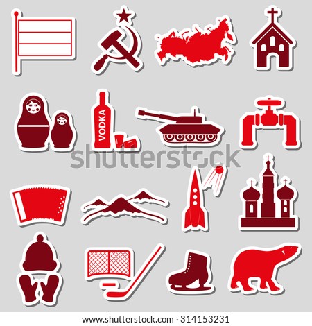 Russia country theme symbols stickers set eps10