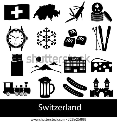 Switzerland country theme symbols icons set eps10