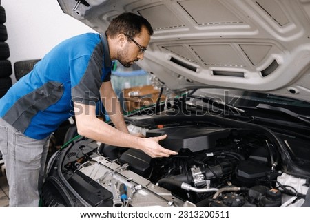 Similar – Image, Stock Photo Male master in workshop with violins