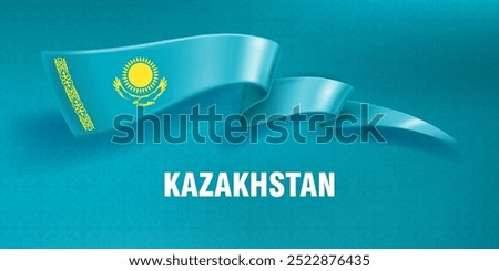 Waved silk ribbon on a blue background with a traditional kazakh ornament. The sun and the eagle are the symbol of Kazakhstan. Background for greeting card of national holidays in Kazakhstan