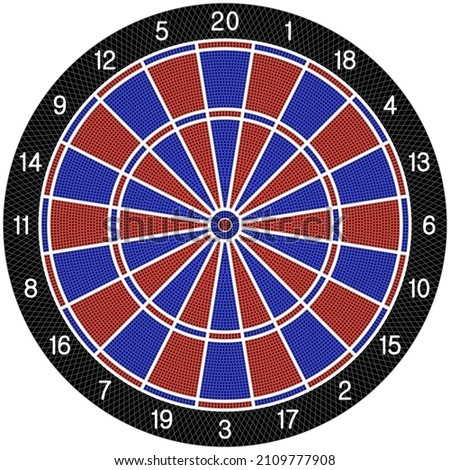 Electric Dartboard vector with all fields and Numbers on white background.
Realistic looking e-Dart board in Blue and Red.