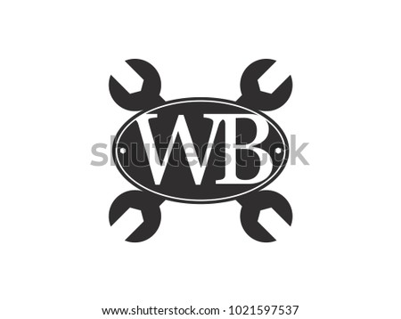 Initial letter WB logo automotive club with crossed wrench black