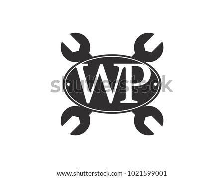 Initial letter WP logo automotive club with crossed wrench black