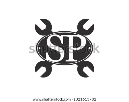 Initial letter SP logo automotive club with crossed wrench black