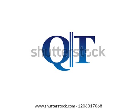 The blue monogram logo letter QT is sliced