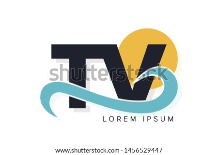 TV letter logo with ocean waves and sunset. Beach concept design