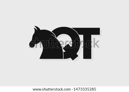 Initial logo QT letter with stallion head. The combination of letters Q and T is black