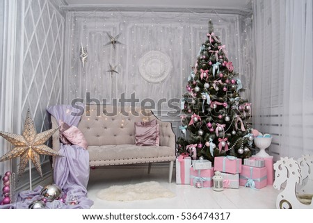 Christmas Room Interior Decorations In Studio Stock Photo 536474317