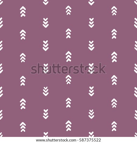 Hand Drawn Style White Outline Arrows on Purple Background Abstract Minimalistic Vector Seamless Pattern