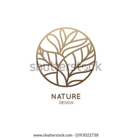 Tropical plant logo. Round emblem flower in a circle n linear style. Vector abstract badge for design of natural products, flower shop, cosmetics, ecology concepts, health, spa, yoga Center.