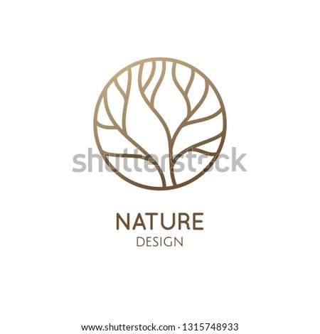 Tree logo template. Abstract outline round icon of trees, garden, wavy lines. Vector emblem for business design, badge for a cosmetology, farming, ecology concept, spa, health and yoga Center.