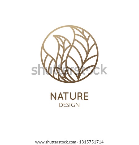 Tropical plant logo. Round emblem leaves in linear style. Vector abstract badge for design of natural products, flower shop, cosmetics, ecology concepts, health, spa, yoga Center.