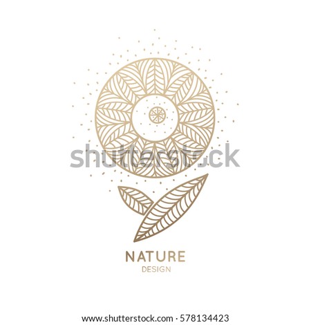 Vector logo of floral element. Abstract round flower with petals. Linear emblem for design of natural products, flower shop, cosmetics and ecology concepts, health, spa and yoga Center.