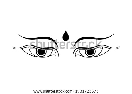 Buddha eyes symbol, icon, sign isolated on white background. Line art style buddhism concept design. Vector illustration