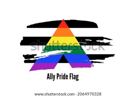 Ally Pride Flag. Hand drawn ink brush stroke Pride Flag icon, logo, sign, symbol isolated on white background. Vector illustration