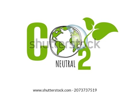 Carbon neutral green logo, sign, icon,stamp, eco sticker. Plant with CO2 word and 3d water drop isolated on white background. Vector illustration