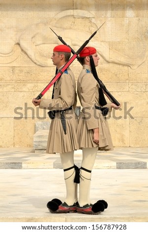 ATHENS, GREECE. JUNE 1, 2013. Changing of the Guards at Greek Parliament, Syntagma Square,