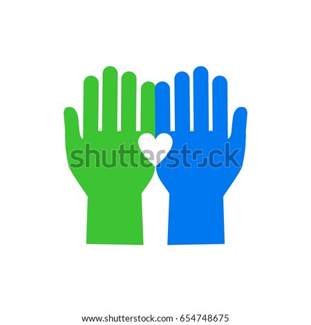 Vector illustration of two hands logo template. Care from the heart.