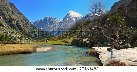This is light day in Caucasus mountains in spring