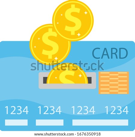 Credit card recharge. Gold coins replenish credit card. Vector illustration. Vector.