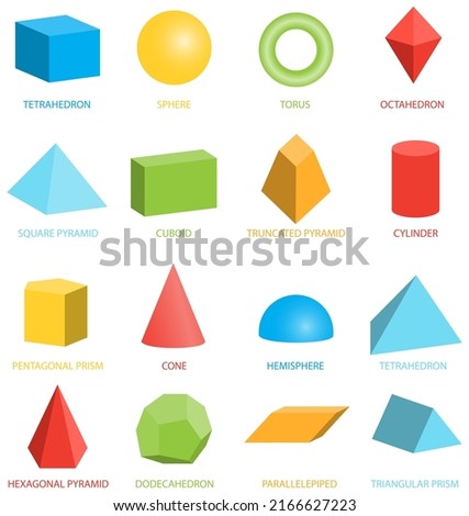 Geometric shapes, multicolored geometric shapes icons on a white background. Vector illustration. Vector.