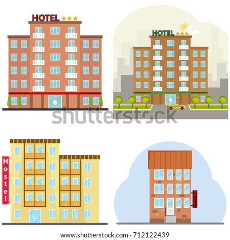 Hotel, a hotel suite, a hostel, a place to stay overnight. Flat design, vector illustration, vector.