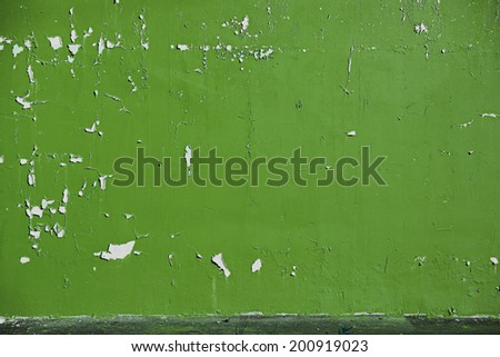 background peeled olive light green paint on the wall. copy space right