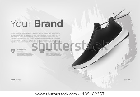 Sneakers on abstract background, realistic style. Sports shoes for running, fitness or walking. Can be used for web, flyers, print, brochures, presentation, banners. Vector illustration. Eps 10