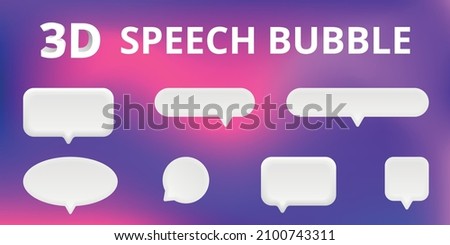 Set of 3D speech bubble text, chatting box, message box realistic vector illustration design. Balloon 3D style of thinking sign symbol. On the colorful background.	 Stock foto © 