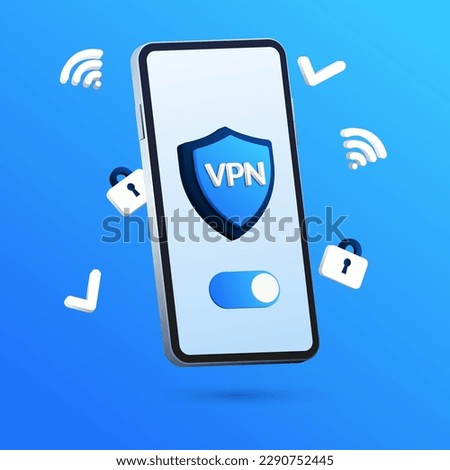 Vector illustration of a smartphone with a shield, padlock and check symbol, representing secure network and data protection. Privacy and safety on the internet using VPN.