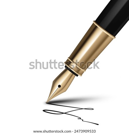 3D black luxury ink pen with a nib, perfect for signing documents in business and office settings. Ideal for calligraphy, education, and handwriting, it exudes elegance and classic style. Not AI.