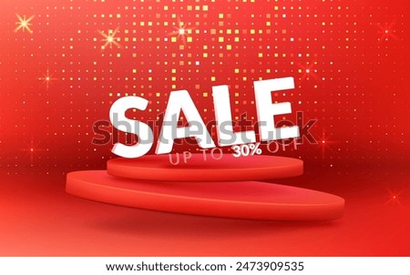 A modern and shiny podium with a red background, perfect for sales and promotions. The gold shimmer adds a touch of luxury. Use this template for marketing and advertising. Not AI.