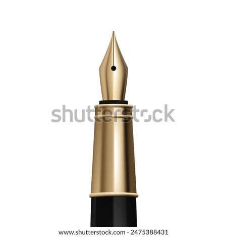 Realistic 3D illustration of a black and gold ink pen, perfect for calligraphy and stationery needs. Ideal for office, business, and education, it highlights luxury and metallic design. Not AI.