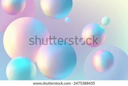 Futuristic 3D holographic composition with glowing balls on a neon blue abstract background. Modern design with geometric shapes and a minimalistic gradient. Trendy and creative element. Not AI.