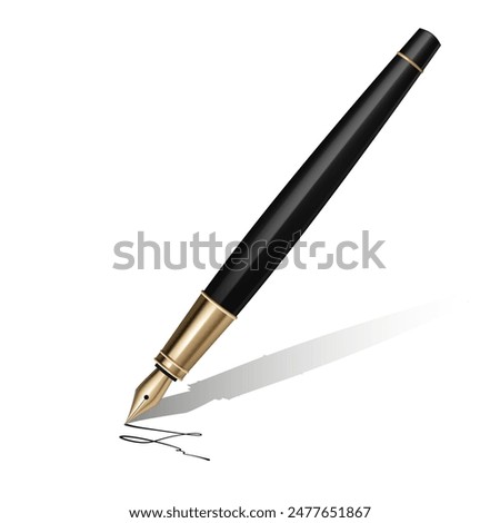 3D black luxury ink pen with a nib, perfect for signing documents in business and office settings. Ideal for calligraphy, education, and handwriting, it exudes elegance and classic style. Not AI.