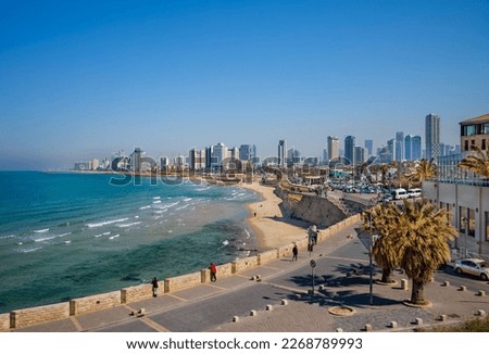 Mediterranean seaside of Tel Aviv. View from the park at old town of Jaffa. Stock fotó © 