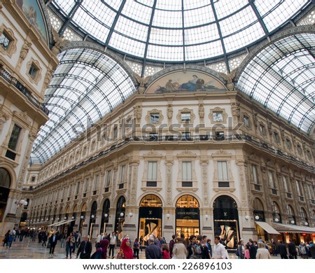 MILAN, ITALY - OCTOBER 08, 2014 : Luxury shop in Galleria Vittorio Emanuele at Milan, Italy on October 08, 2014.