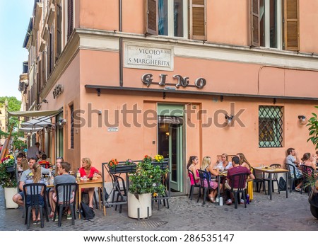 ROME, ITALY - MAY 05, 2015 : Kosher restaurant in Jewish quarter of Rome, Italy.