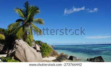 bizarre granite rocks on tropical beachon la digue