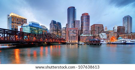 Skyline of downtown Boston from the pier