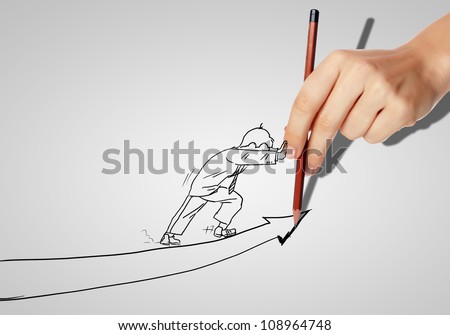Drawing of a businessman with an upward arrow