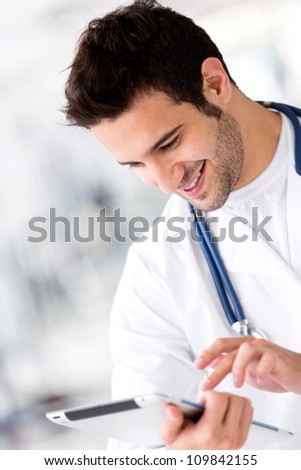 Similar – Image, Stock Photo doctor man using a syringe and a vial. using protective mask and gloves during corona virus covid 2019 pandemic. Health care and medical concept
