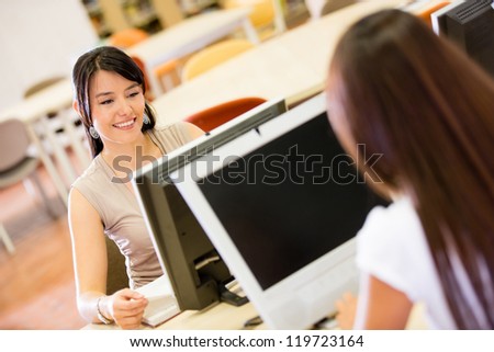 Woman learning through a computer