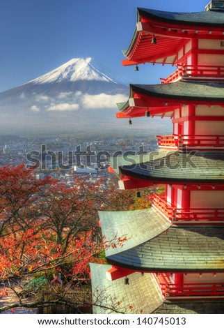 Pagoda and Fuji in Japan.