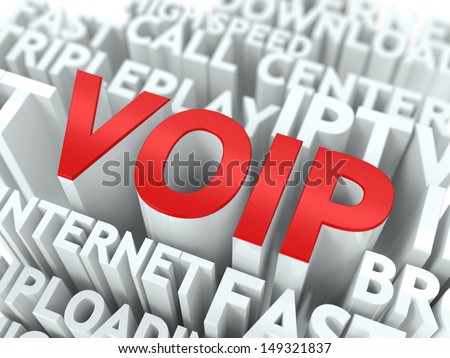 VOIP - Wordcloud Internet Concept. The Word in Red Color, Surrounded by a Cloud of Words Gray.