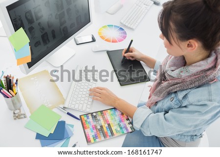 Similar – Image, Stock Photo Woman drawing on tablet at home